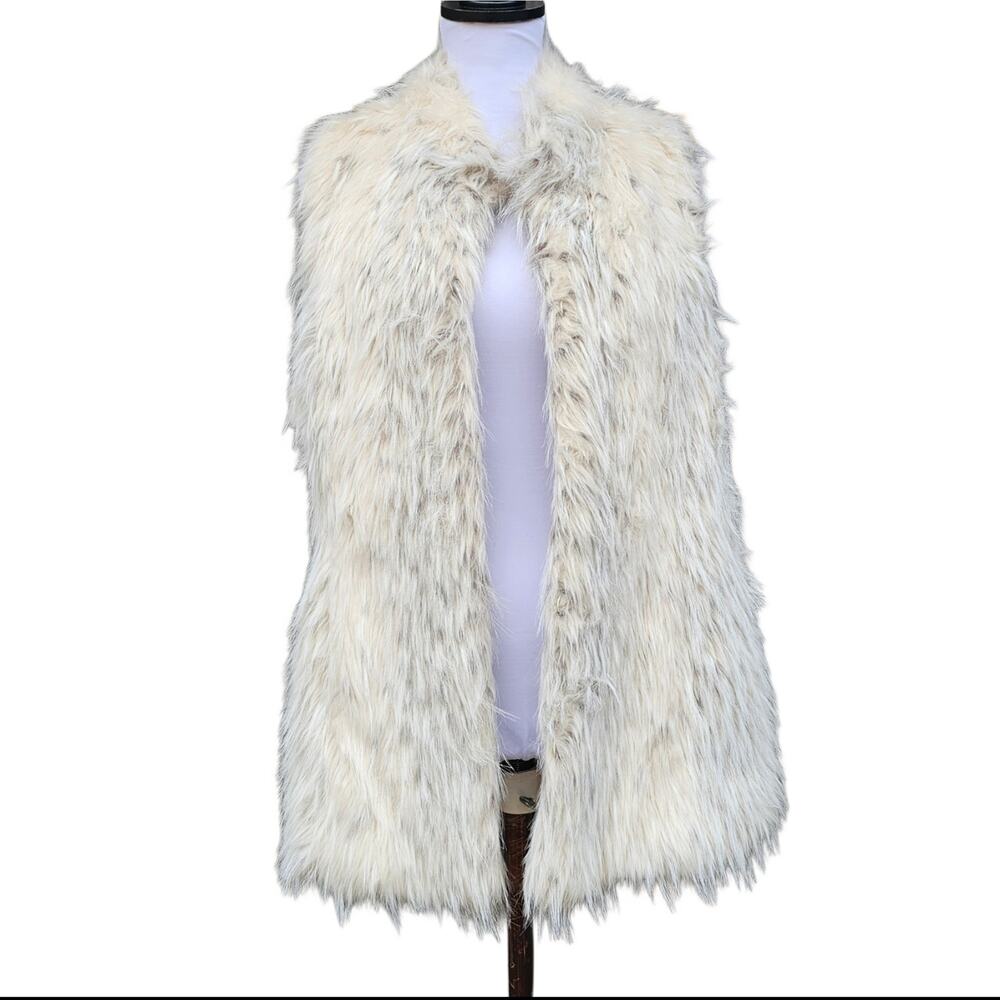 Rachel Zoe Faux Fur Vest Beige Gray Size M Sleeveless Fuzzy